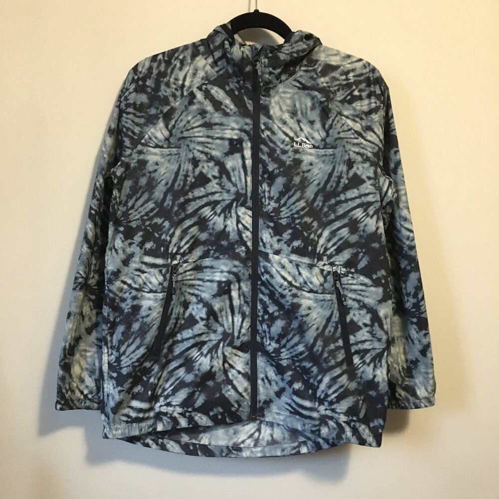 L.L. Bean Blue & White Tie Dye Outdoor Coat XL 18 Hooded Jacket